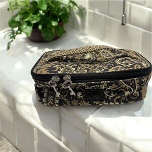 Vintage Fossil Black and Gold Patterned Cosmetics Case Bag